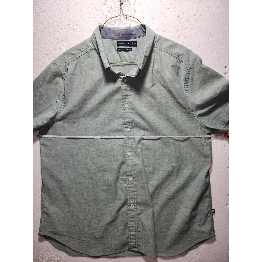 Nautica Shirt Men XXL Green Button Down Collared Casual Short Sleeve - Picture 11 of 12